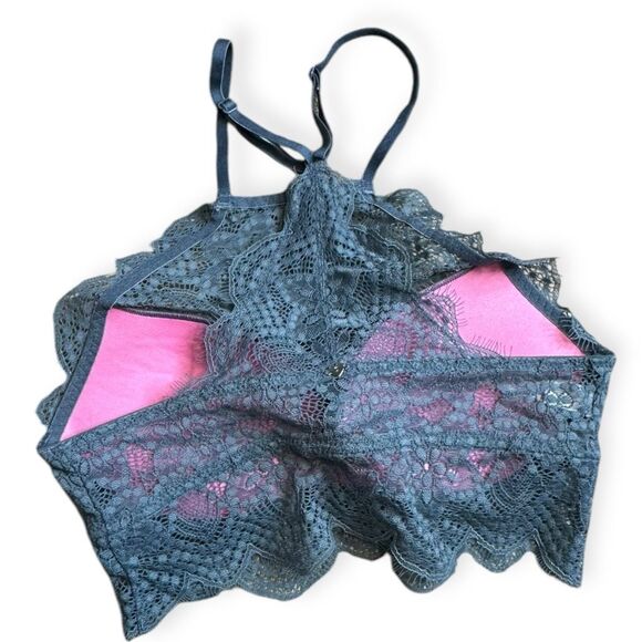 PINK VICTORIA’S SECRET Women’s Blue Gray Halter Neck Push-up Bralette Size XS - Picture 4 of 8